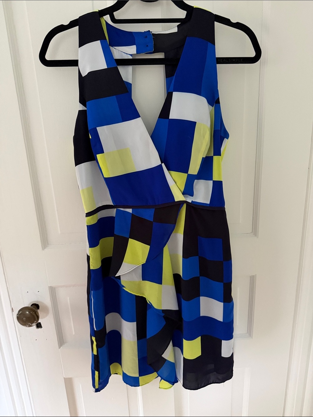 Blue Geometric V-Neck Women's Dress